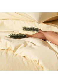 Resim Çift Kişilik Nevresim Takımı 200x220 160x200+30 Lastikli Çarşaf 4 Yastık Kılıfı Sarı Sarı 