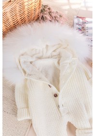 Resim Triko Örgü Kışlık İçi Welsoft Astarlı Kapüşonlu Kız/erkek Bebek Tulum Krem 