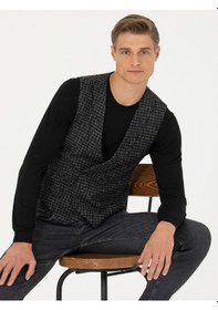 Resim Cacharel Antrasit Slim Fit Yün Karışımlı Spor Yelek Gri 
