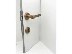 Resim Koldoor Erva Handles ZK79 Mat Antik Sarı Rozetli Yale Çelik Kapı Kolu Sol Basar Tek Yön 