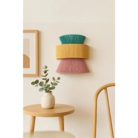 Resim Renkli Ipli Duvar Aplikasyonu, Bohem Tarz El Yapımı Işık Dekoru, 33 cm 