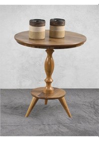 Resim 52 Çap Fiskos Ahşap Ceviz Cilalı Mdf Yan Sehpa Çiçeklik Standı 