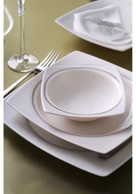 Resim Güral Porselen Caroline-6565 54 Parça 12 Kişilik Bone Porselen Yemek Takımı Krem 