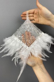 Resim Limelia Beyaz Otantik Boncuk İşlemeli Tüylü Gelin Halay Mendili 5 Adet 