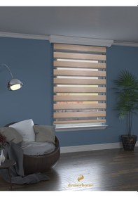 Resim Br Demor Home Geniş Pliseli Latte Rengi Zebra Stor Güneşlik Perde Metal Kasa Latte Rengi 