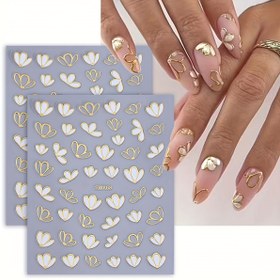 Resim 2 adet Bahar Altın Folyo Yaprak Tırnak Stickerları - Tek Kullanımlık Kendinden Yapışkanlı, DIY Tırnak Sanatı için Parıldayan Çiçek Tasarımları, Uygulaması Kolay, Plastik Yüzeyler için Mükemmel, Güzellik Aksesuarları|Parıldayan Tırnak Tasarımları|Parlak Bitiş, Tırnak Sanatı Stickerları 