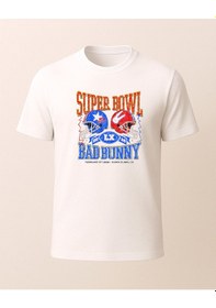 Resim Super Bowl Baskılı Bad Bunny T-shirt Beyaz 
