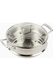 Resim Le Creuset 24 cm Çelik Buharlı Pişirici Aparatı Cam Kapaklı 