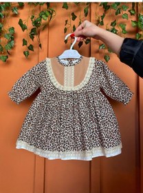 Resim Dantel Detaylı Leopar Desenli Pamuklu Kız Çocuk Bebek Elbise 001 