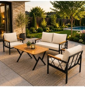 Resim Miray 211 Masalı Krem Balkon Bahçe Oturma Grubu Minderli Metal Bahçe Mobilyası Takımı 