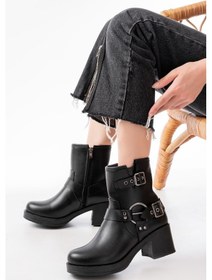 Resim 5109-3028 Siyah Toka Aksesuarlı Fermuarlı Topuklu Günlük Kadın Bot Acı Kahverengi 