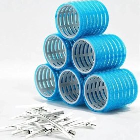 Resim Renkli Bigudi Seti 6'lı ve Saç Pensi 12'li, Yapışkanlı Mavi ve Çok Renkli 