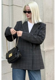 Resim Antrasit Kareli Kadın Blazer Ceket Mg2624 Antrasit 