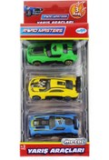 Resim Mega Die Cast Metal 3'lü Yarış Arabaları Yeşil Araçlı 