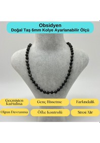 Resim Yıldız Doğal Taş Obsidyen Doğal Taş 6 MM Makrome Kolye 45 CM - 55 CM Ayarlanabilir Siyah 