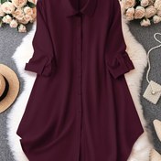 Resim Bayram Neşesi Kadınlar İçin Büyük Beden Bordo Düğmeli Gömlek - Uzun Kollu, Yaka Çevirme, Akışkan Etek, Tatil Stili, Makinede Yıkanabilir, Polyester Karışımı, Her Mevsim Giyim | Kolsuz Moda | Hafif Elbise 