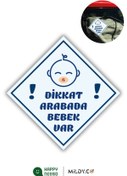Resim Happynesso "DİKKAT ARABADA ERKEK BEBEK VAR - EMZİKLİ" Uyarı Stickerı | Araba Camı İçin 10x10 cm Etiket 