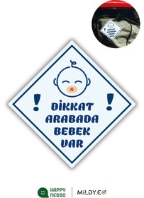 Resim Happynesso "DİKKAT ARABADA ERKEK BEBEK VAR - EMZİKLİ" Uyarı Stickerı | Araba Camı İçin 10x10 cm Etiket 
