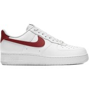 Resim Nike Air Force 1 '07 Leather White Hakiki Deri Erkek Sneaker Beyaz Kırmızı Swoosh Beyaz 