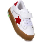 Resim Kiko Kids Rena Günlük Cırtlı Işıklı Kız Bebek Spor Ayakkabı Beyaz - Kırmızı Beyaz - Kırmızı 