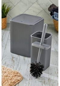 Resim Line 2 Parça Kare Banyo Seti - Çöp Kovası Wc Fırçası Set Antrasit 