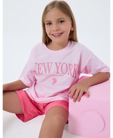 Resim U.s. Polo Assn Kız Çocuk 2 Li Şort T-şhirt Takım Koyu Pembe-2331 Koyu Pembe 