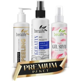 Resim Beralife Yağlı Gül Suyu 250 ML + Keratin Saç Bakım Spreyi 250 ML + Likit Peeling 