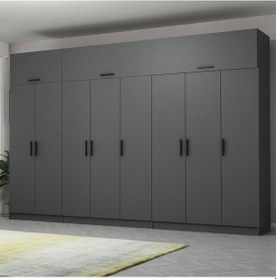 Resim Minar Kale 8 Kapaklı 4 Çekmeceli Dolap Ve Yüklük Antrasit 255cm Antrasit 