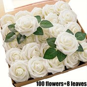 Resim 100 adet İnce Yapay Gül, Kökleri ile, Köpük Sahte Gül, Gerçek Görünüm, DIY Düğün Çiçekleri, Çiçek Süsleri, Gelin Partisi Ev Süsleri için Uygun 