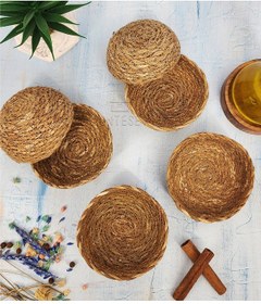 Resim 6 Adet Hasır Çerezlik Doğal Çerezlik Yuvarlak Sunum Kase 