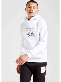 Resim Tshirthane Just Five More Minutes Baskılı Unisex Çocuk Kapüşonlu Beyaz Sweat 
