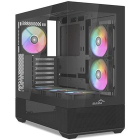 Resim Sama V40bk Black, B750bk 750w, 80+ Bronze, Pcıe 5.1, Atx3.1, Tempered Glass Panel, Panoramic Tasarım, Type-c, 6x120mm Argb Fan, Atx, Gamıng Kasa 