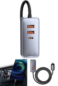 Resim Westus 120w 4 Portlu Süper Hızlı Çakmaklık Girişli Oto Araç Araba Hızlı Şarj Aleti Iphone Huawei Xiaomi 