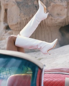 Resim SHOEBELLAS Twisty Beyaz Kadın Topuklu Çizme 