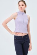 Resim Asena Mila Yakası Fermuarlı Kaşkorse Fıtted/vücuda Oturan Lila Crop 