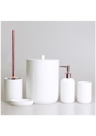 Resim By Selim Home Elegance Beyaz Polyester 5 Parça Banyo Seti Beyaz 