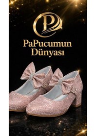 Resim Papucumun Dünyası Topuklu Fiyonklu Kız Çocuk Babet Pembe 