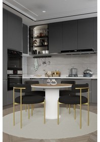 Resim Avvio Lorea Ptt Lake Mdf Ayak 4'lü Teddy Sandalye 90x90 Masa Sandalye Takımı Sandalye Bukle Kumaş Akça 