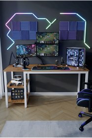 Resim reflekta Raflı Oyuncu Masası 60x160 cm. Gaming Masa Demonte 