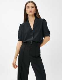 Resim Balon Kol Gömlek Vatka Görünümlü Mini Yaka 