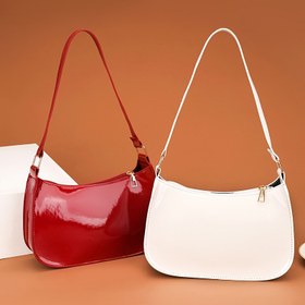 Resim Kadınların Preppy Tek Omuz Çantası, Beyaz Kırmızı Siyah, Hafif, Dikişsiz, Fermuar Kapanışı, Sabit Omuz Askıları, Kenar Boyası, Dış Mekanlar İçin 