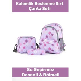Resim Enenstyle Fermuarlı Geniş 1.kalite Su Geçirmez Desenli Bölmeli Üçlü Okul Kalemlik Beslenme Sırt Çanta Seti 