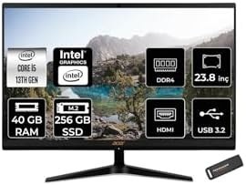 Resim ACER Aspire C24-1800 i5 1335U 40GB 256GB SSD Intel Graphics 23.8" FHD FDOS All In One PC Siyah & PER 