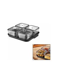 Resim 4 Bölmeli Akrilik Pratik Sızdırmaz Kapaklı Tepsili Kahvaltılık Seti Renkli 