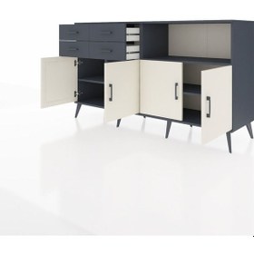 Resim Kronos Konsol 4 Raflı 4 Çekmeceli 4 Kapaklı 176x59x99 Antrasit-ay Antrasit-aytaşı/antrasit 