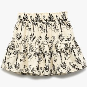 Resim Koton Beli Lastikli Katlı Desenli Pamuklu Etek Bej Desenli 5smg70003aw Ekru Desenli 