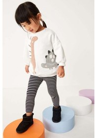 Resim Lolliboomkids Kız Çocuk 3d Boyutlu Dikenli Dinozor Nakışlı Desenli Kışlık Pamuklu Sweatshirt Tayt Alt-üst Takım Gri Ekru Gri - Ekru 