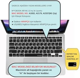 Resim McStorey Arapça Baskılı Klavye Koruyucu MacBook Air A1932 A2179 A2337 M1 Uyumlu | US Amerikan Düz Enter | İnce Silikon Keyboard Cover Siyah Siyah 