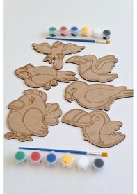 Resim Boya, Eğlen, Keşfet - Çocuklar İçin Eğitici Kanat Hayvanları 6 Parça Ahşap Boyama Seti 