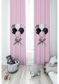 Resim Mekta Home Bebek Ve Çocuk Odası Kurdeleli Balonlar Desenli 2 Kanat Fon Perde 